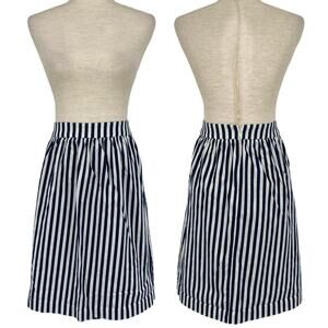 ANN TAYLOR Vertical Striped A Line Skirt Blue White Size 4 Petite Nautical Chic